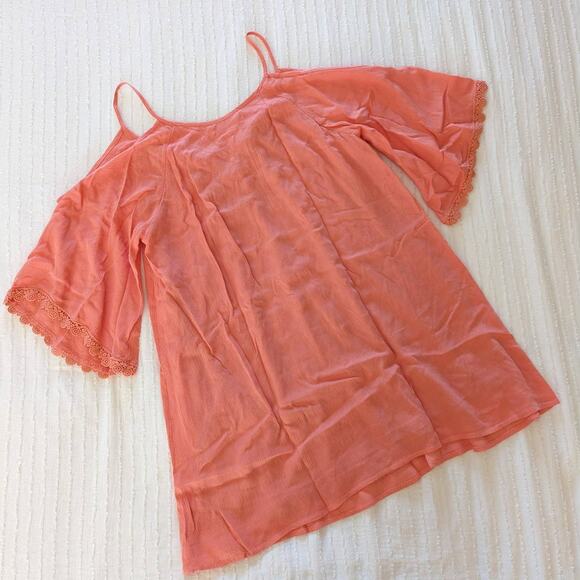 Flying Tomato Boho Cold Shoulder Coral Dress size Small - Picture 3 of 4